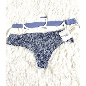 Tranquil & True Thong Underwear Women Size 3X Blue Ivory Floral 3 Pack